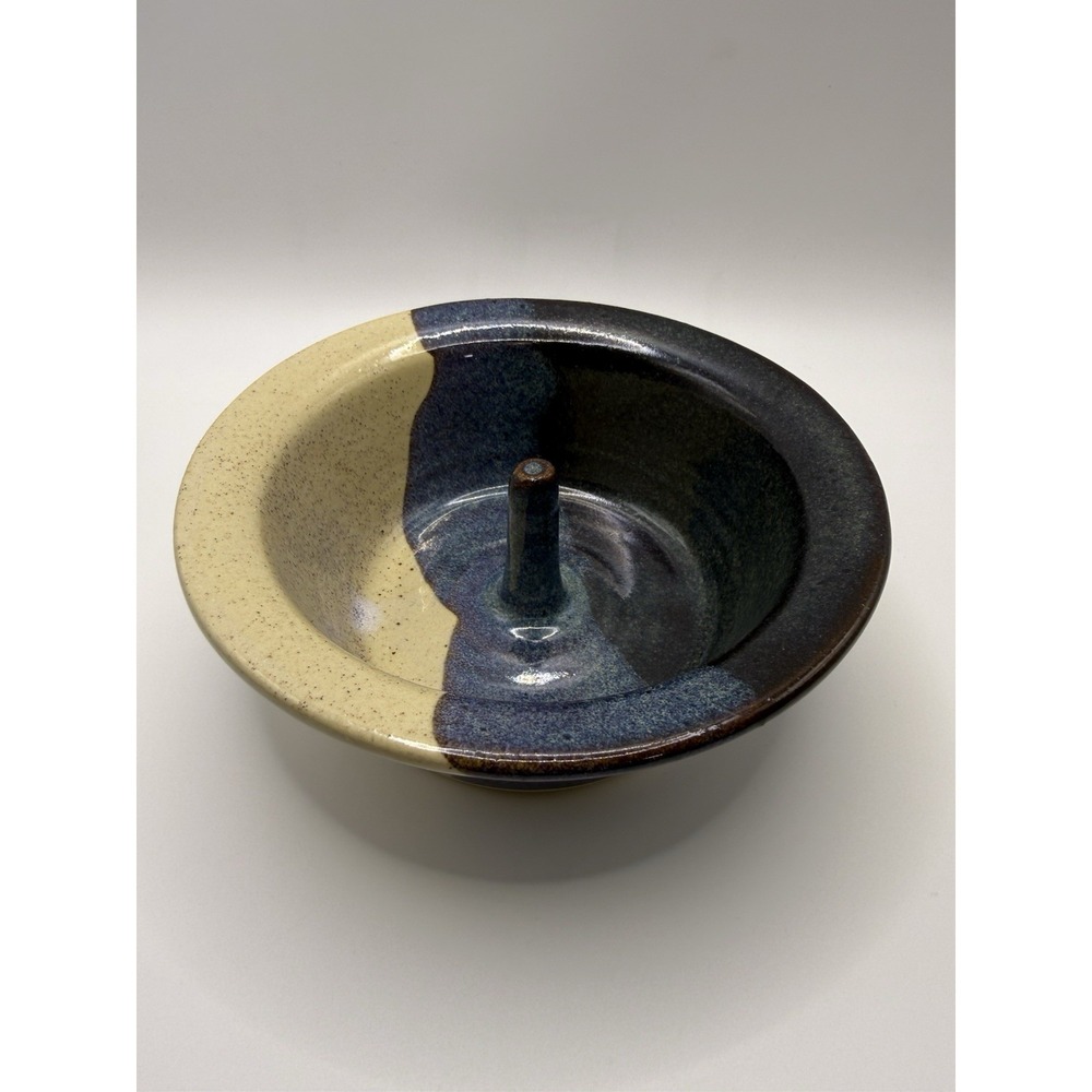 Stegall Studio Pottery Stoneware Apple Baker Bowl Coastal Nautical Blue